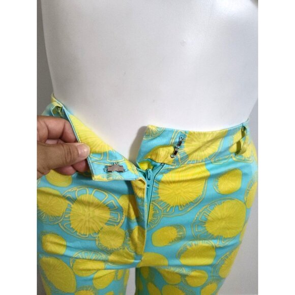 David Brooks High-Waisted Blue Yellow Lemon Print Pants 8 - Picture 4 of 12